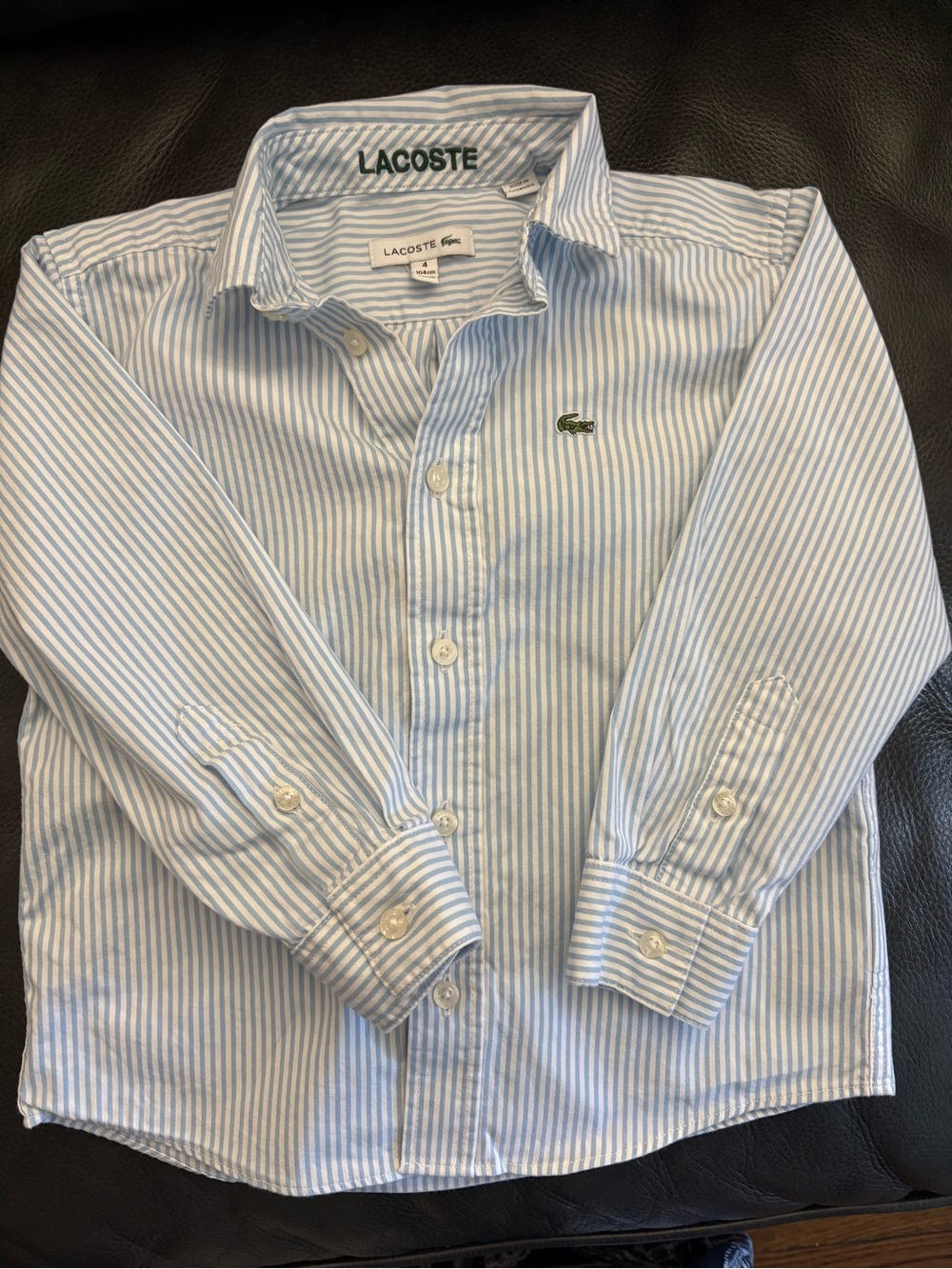 Lacoste boys size 4 blue and white striped. EUC